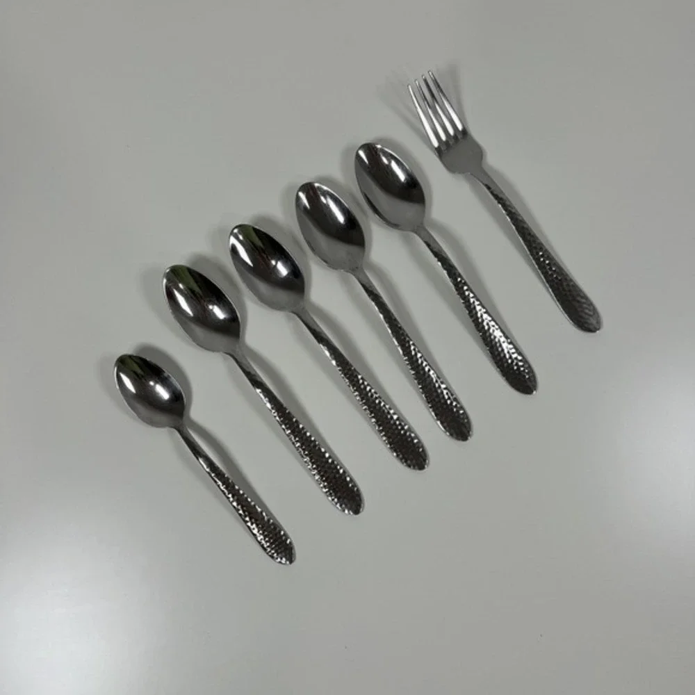 CORELLE COORDINATES  Lot of 6 Pieces HAMMERED 18/0 Stainless Flatware‎ MCM